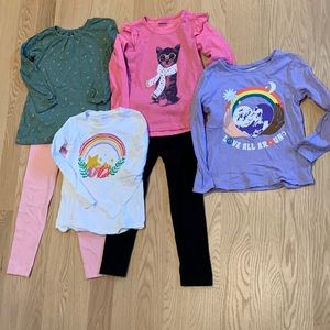 2 pairs of leggings with 4 shirts girls size 5T